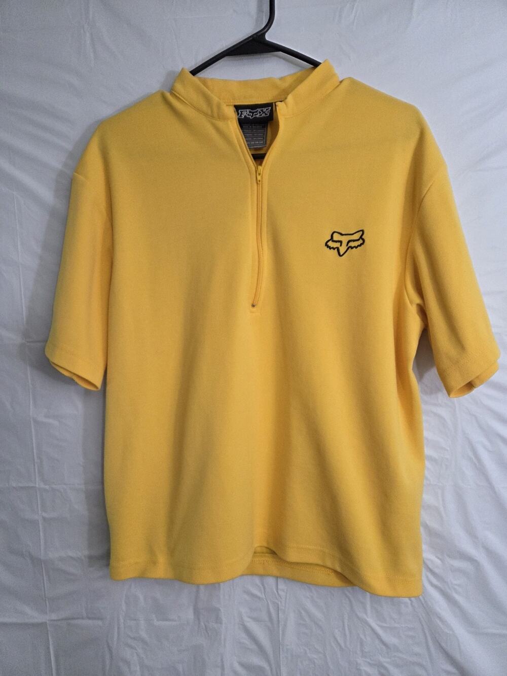 Fox Racing Cycling Shirt Mens Size L Yellow Short Sleeve 1/4 Zip Back Pocket